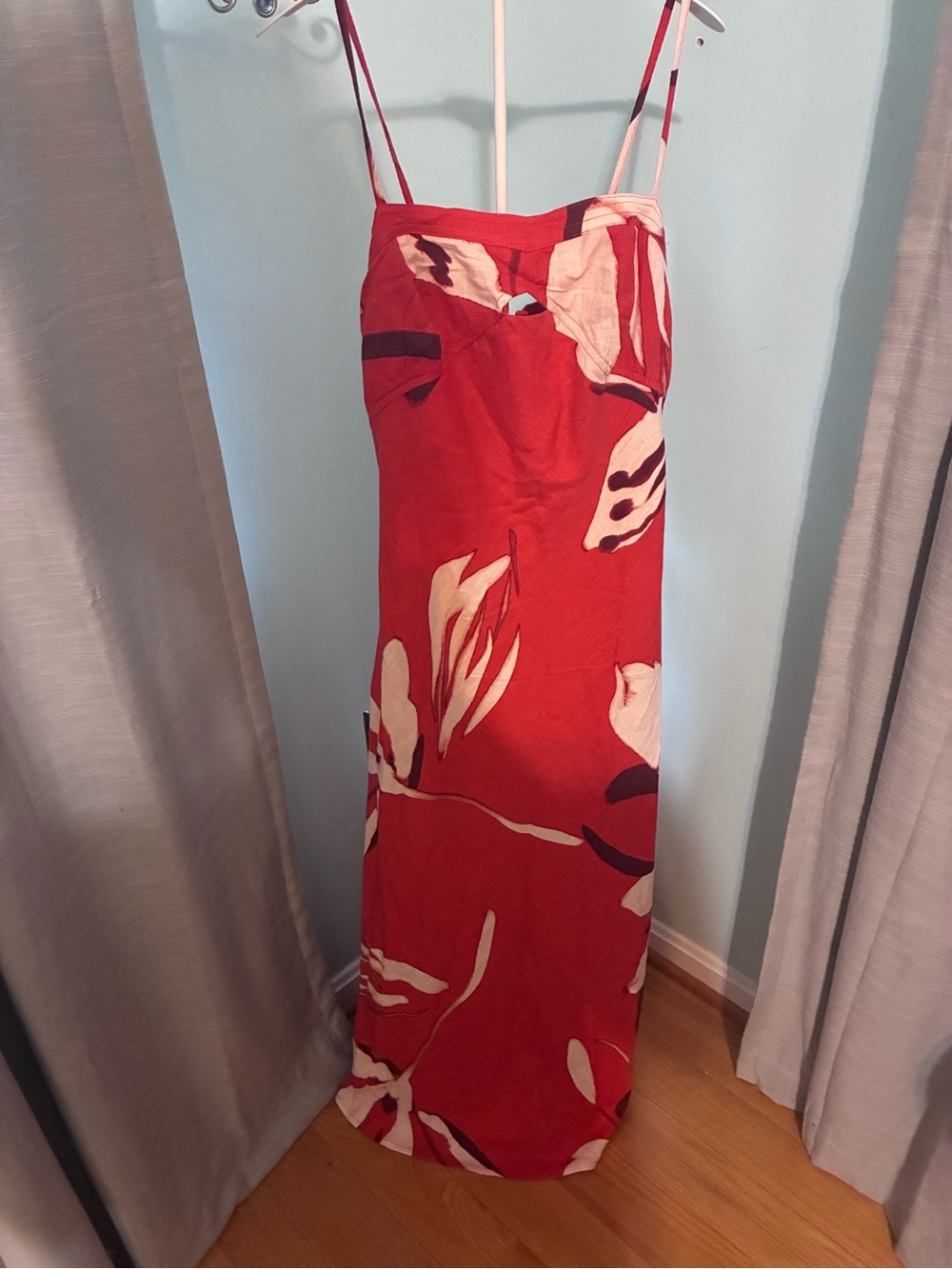 Caroline Constas Burnt Orange/Red Floral Maxi Dress